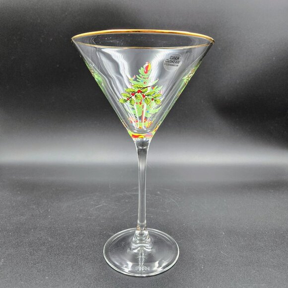 Spode Christmas Tree Martini Cocktail Estate Glass Stemware Santa Read - Picture 8 of 15